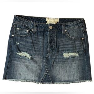 Altar’d State Denim Distressed Mini Skirt Sz M